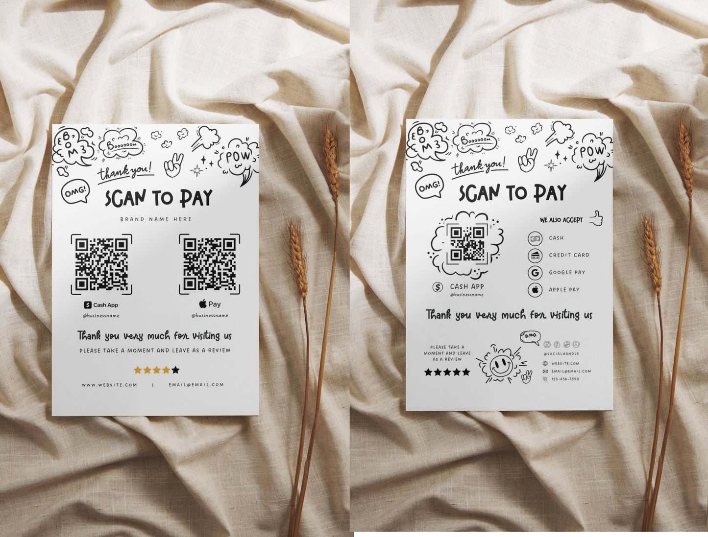 Small Business Printable Canva Templates – Thank You & Loyalty Card, Gift Certificate, QR Code Payment comiko Theme