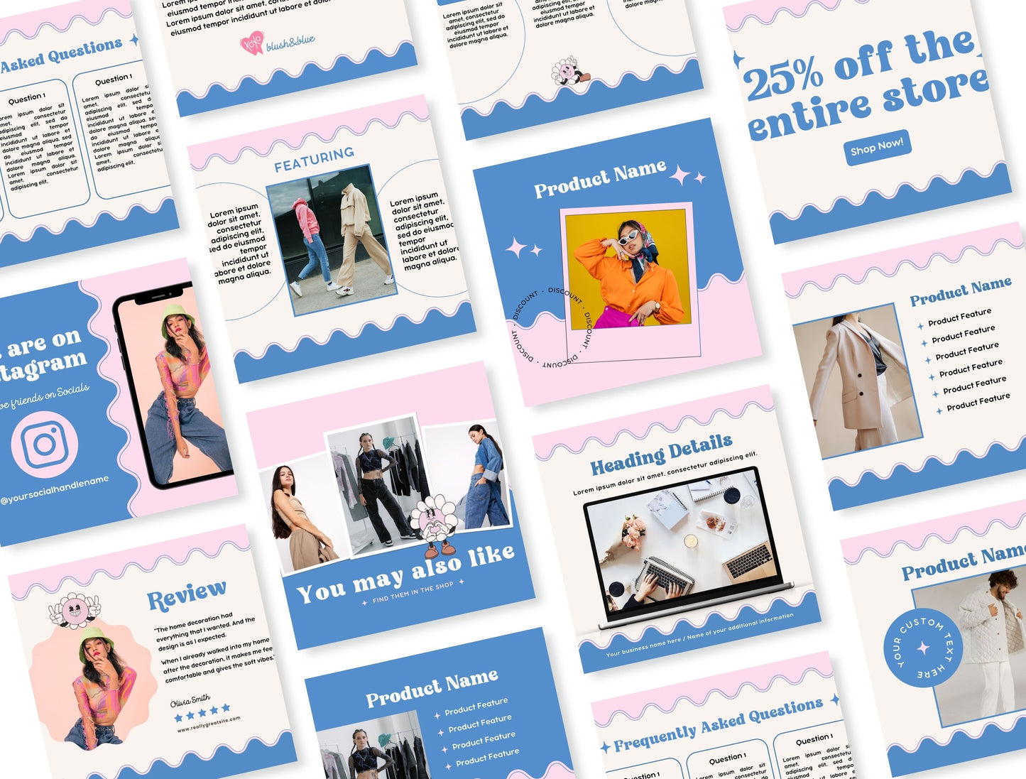 Etsy Shop Kit Blush&Blue Bundle, Editable Canva Templates, Product Listing Photos Mockup, Etsy Seller Store Branding