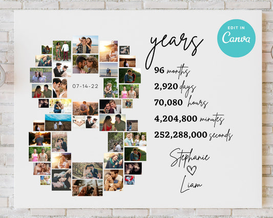 EDITABLE 8 Years Photo Collage, 42 Photos, Canva, DIGITAL