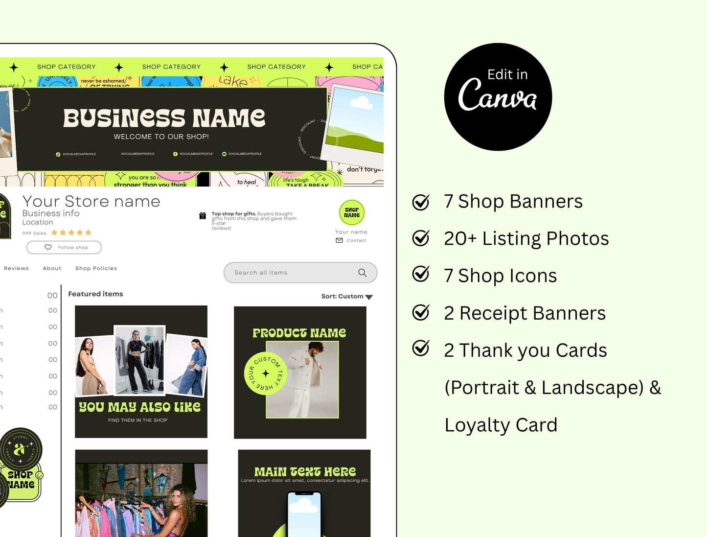 Etsy Shop Kit Starry Bundle, Editable Canva Templates, Product Listing Photos Mockup, Etsy Seller Store Branding