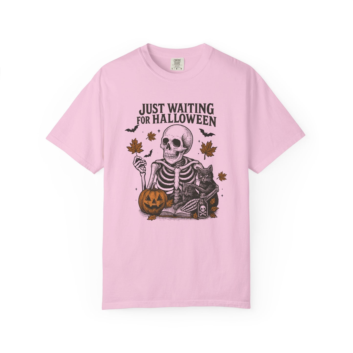 Just waiting for Halloween Unisex Garment-Dyed T-Shirt - Casual Vintage Style for Everyday Wear