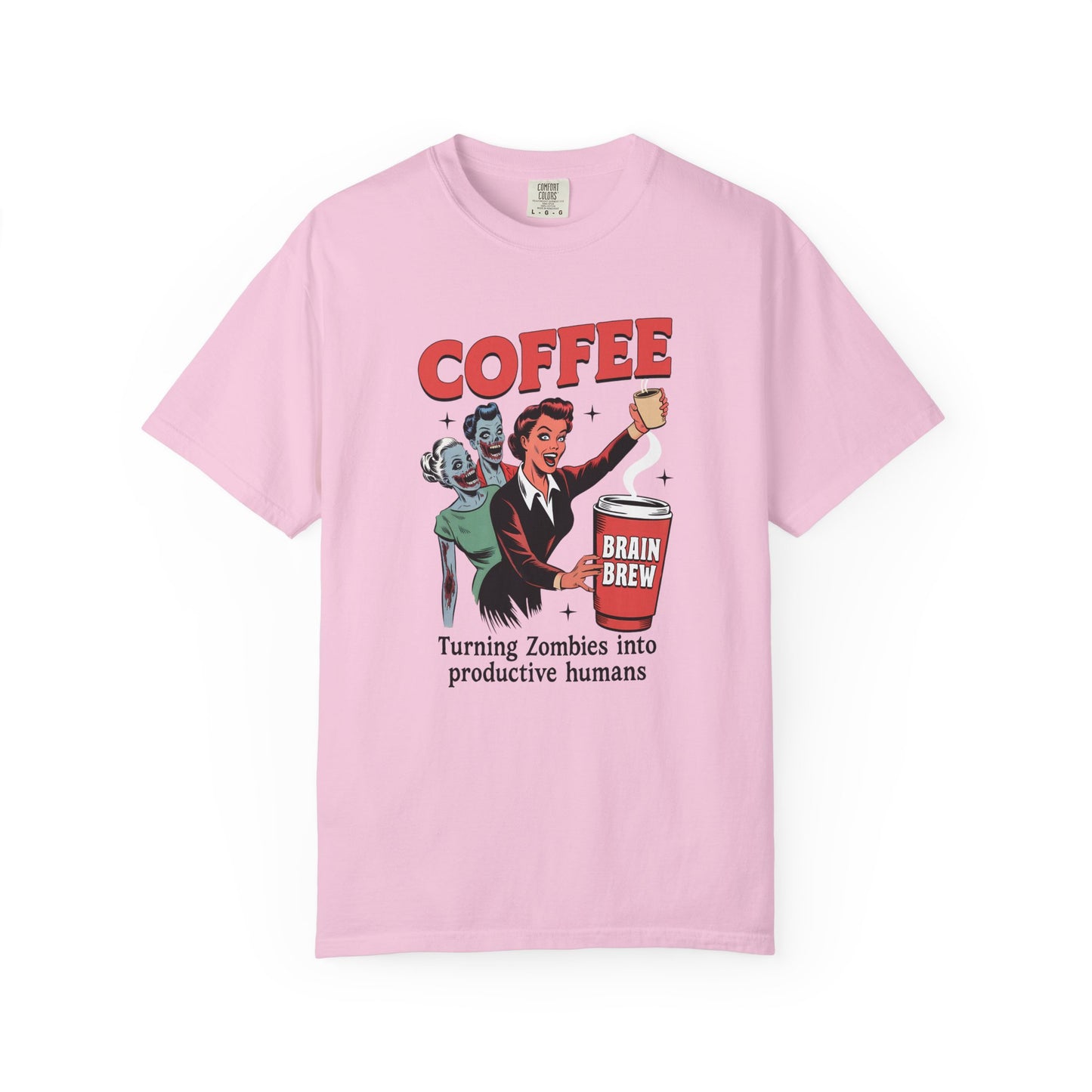 Coffee turning zombies into productive humans Unisex Garment-Dyed T-Shirt - Casual Vintage Style for Everyday Wear