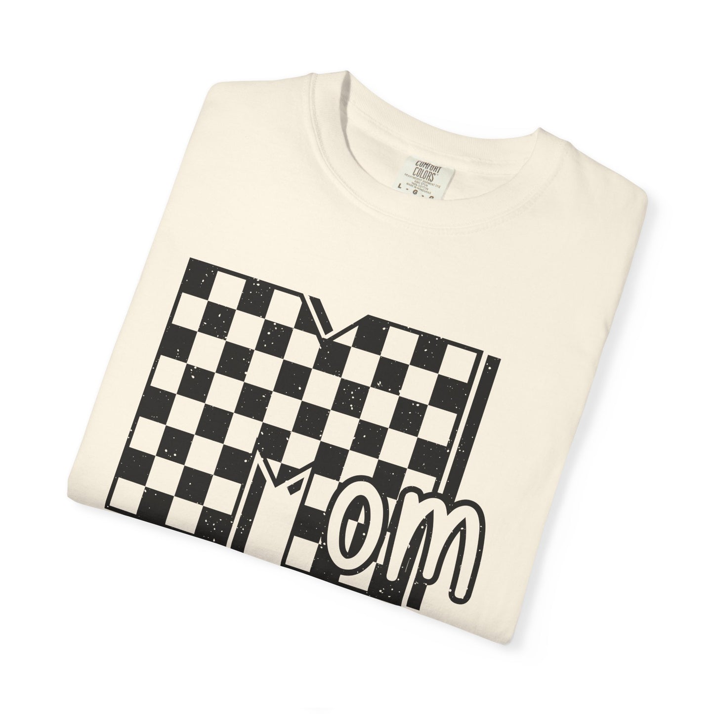 Mom Life Garment-Dyed T-shirt, Unisex Tee, Mother's Day Gift, Casual Wear, Checkerboard Pattern, Comfortable Mom Shirt