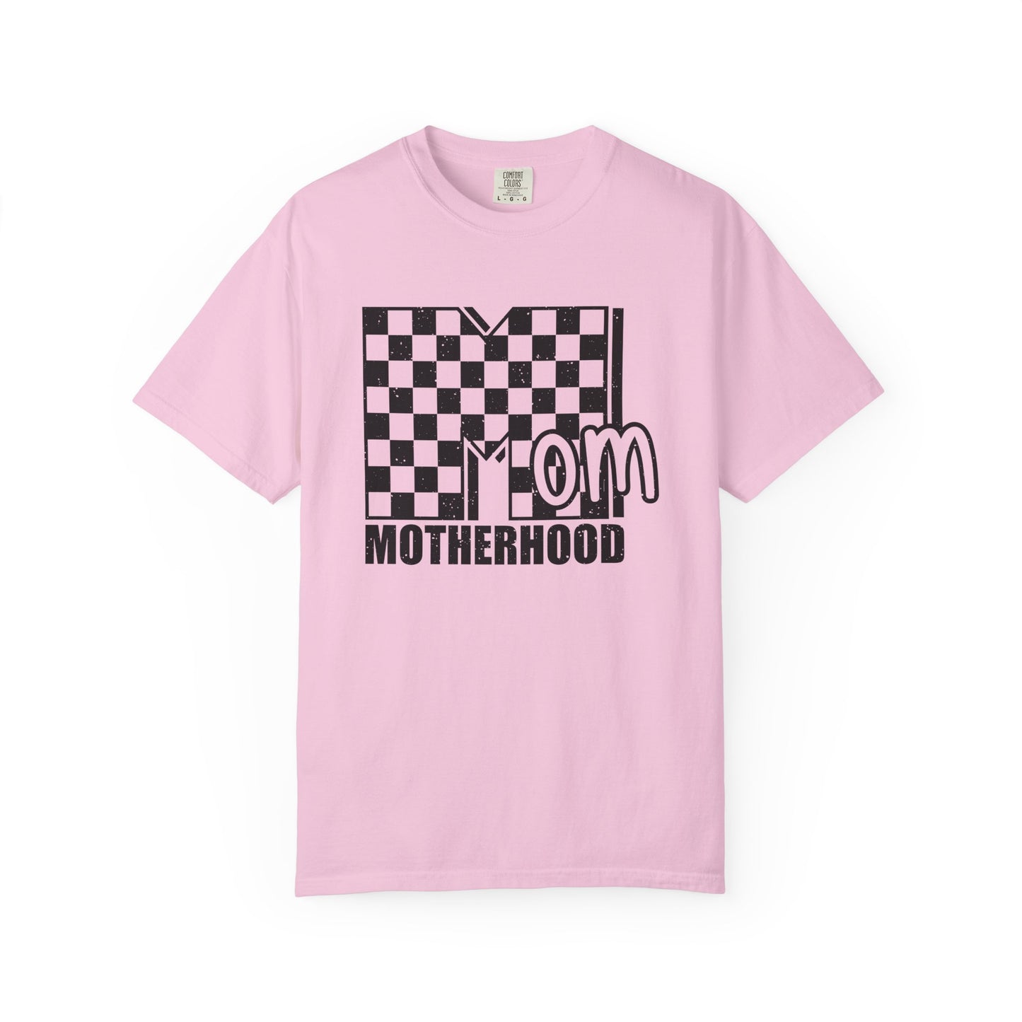 Mom Life Garment-Dyed T-shirt, Unisex Tee, Mother's Day Gift, Casual Wear, Checkerboard Pattern, Comfortable Mom Shirt