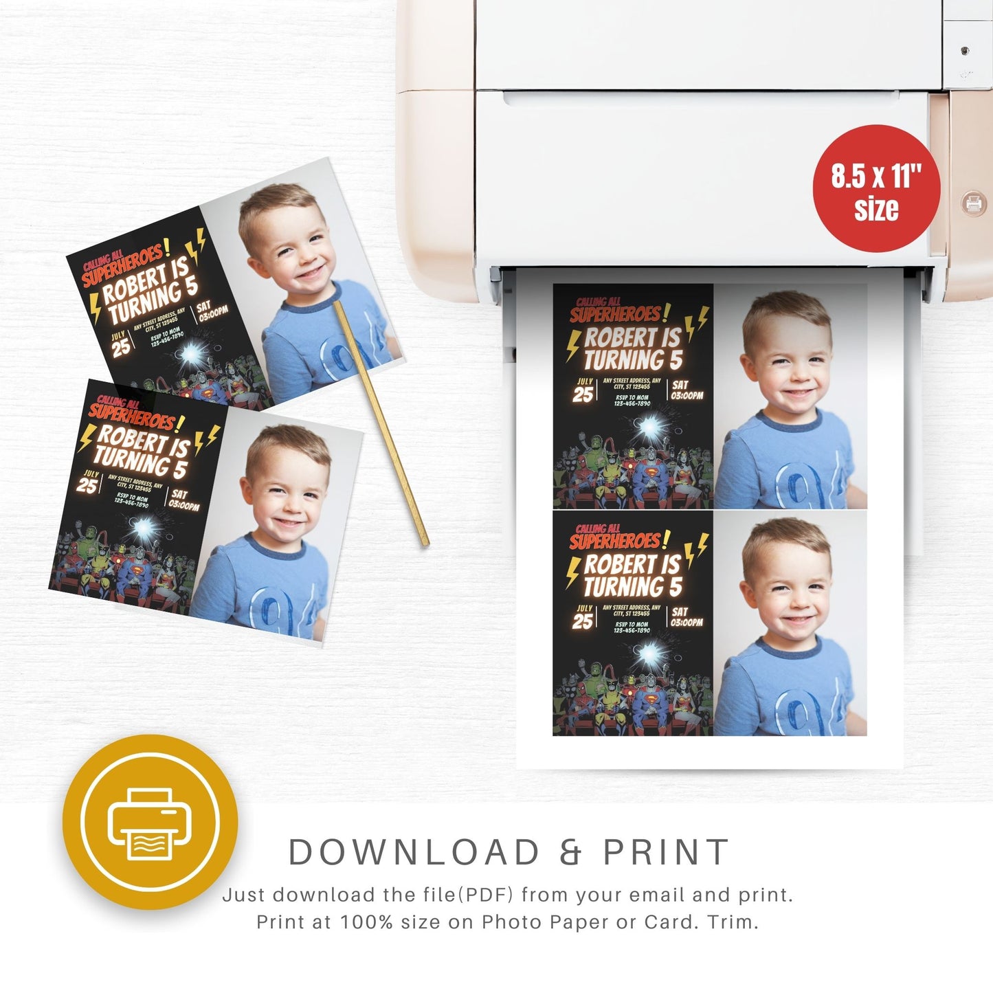 Superheroes Custom Birthday Invitation with Photo