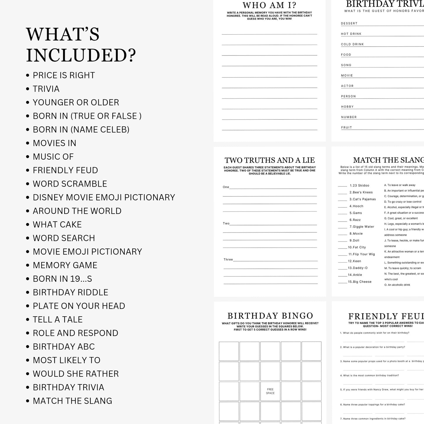 1990 Birthday Games, Born in 1990 Games, 36th Birthday Party Games, Printable Birthday Bundle