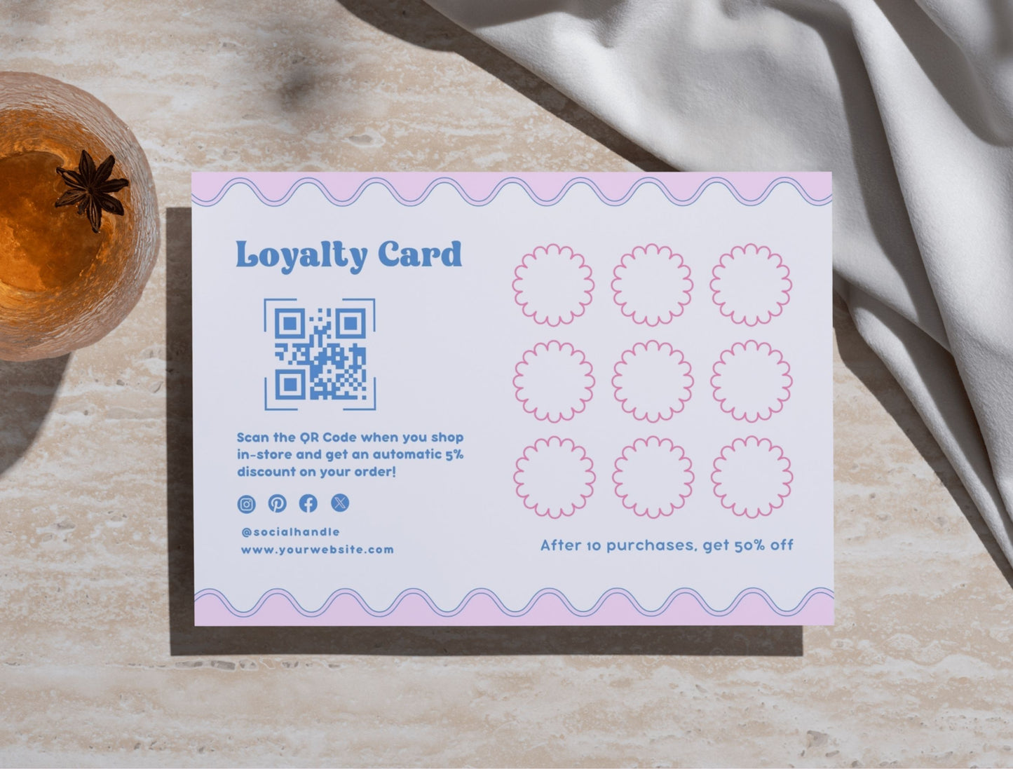 Small Business Printable Kit Canva Templates – Thank You Card, Loyalty Card, Gift Certificate, QR Code Payment Blush&Blue Theme
