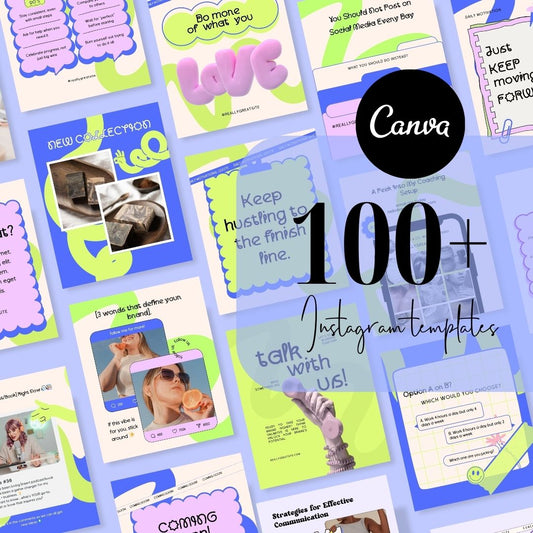 100 Glowaves Social Media Instagram, Personal Coach Product Marketing Branding, Editable Canva Template