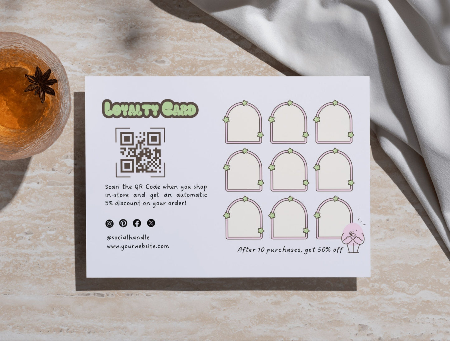 Small Business Printable Kit Canva Templates – Thank You Card, Loyalty Card, Gift Certificate, QR Code Payment Mochie Theme