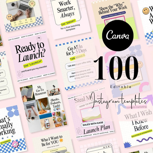 100 Fun Colorful Social Media Instagram Post, Coach Post, Instagram Marketing, Personal Branding Kit, Editable Canva Coaching Templates