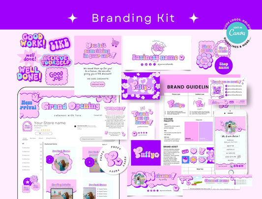 Branding Kit Puffy Canva Templates Product Fashion Coach Etsy Kit Blue Purple Theme