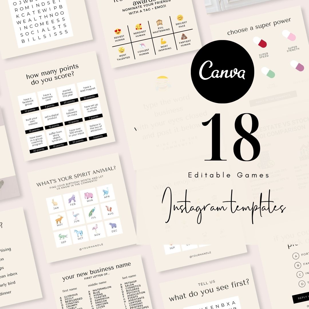 18 Viral Games Social Media Instagram Post Editable Canva Templates