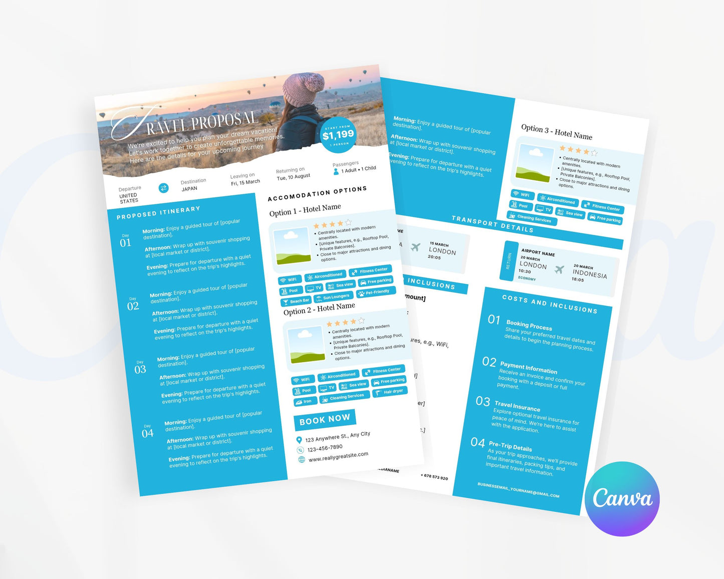 Travel Proposal Template, Travel Proposal Flyer, Editable Canva Templates 01