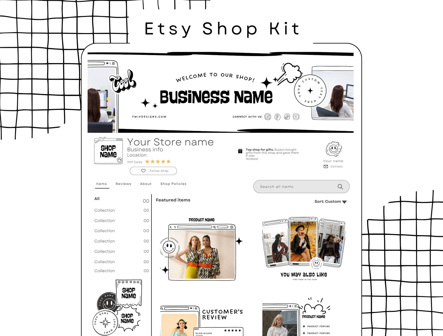 Etsy Shop Kit Comiko, Editable Canva Templates, Product Listing Photos Mockup, Etsy Seller Store Branding