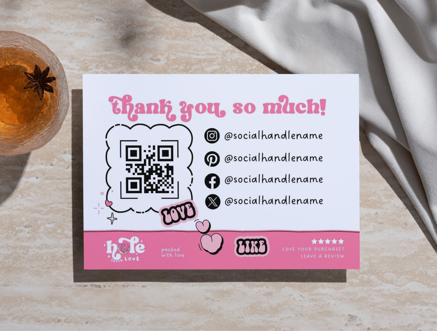 Small Business Printable Kit Canva Templates – Thank You Card, Loyalty Card, Gift Certificate, QR Code Payment Hole Lotta Love Bakery Pink Cafe Theme