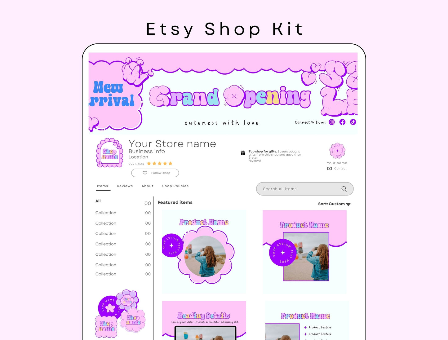 Etsy Shop Kit Puffy Bundle, Editable Canva Templates, Product Listing Photos Mockup, Etsy Seller Store Branding