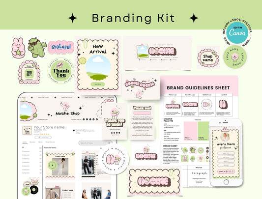 Branding Kit Cute Mochie Canva Templates Product Fashion Coach Etsy Kit Shop