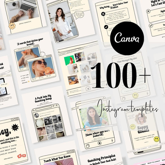100 Retroframe Social Media Instagram, Personal Coach Product Marketing Branding, Editable Canva Template