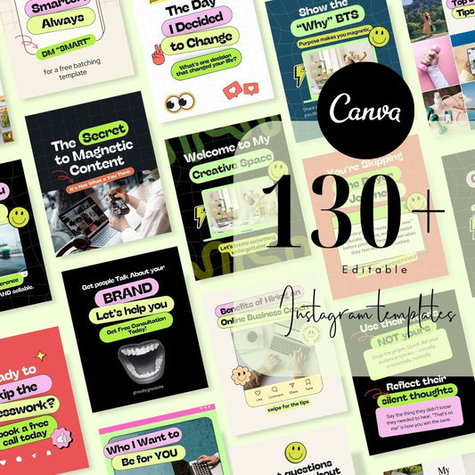 130+ Social Media Instagram Post, Coach Post, Instagram Marketing, Editable Canva Coaching Template, Colorful Social Media Green Neon