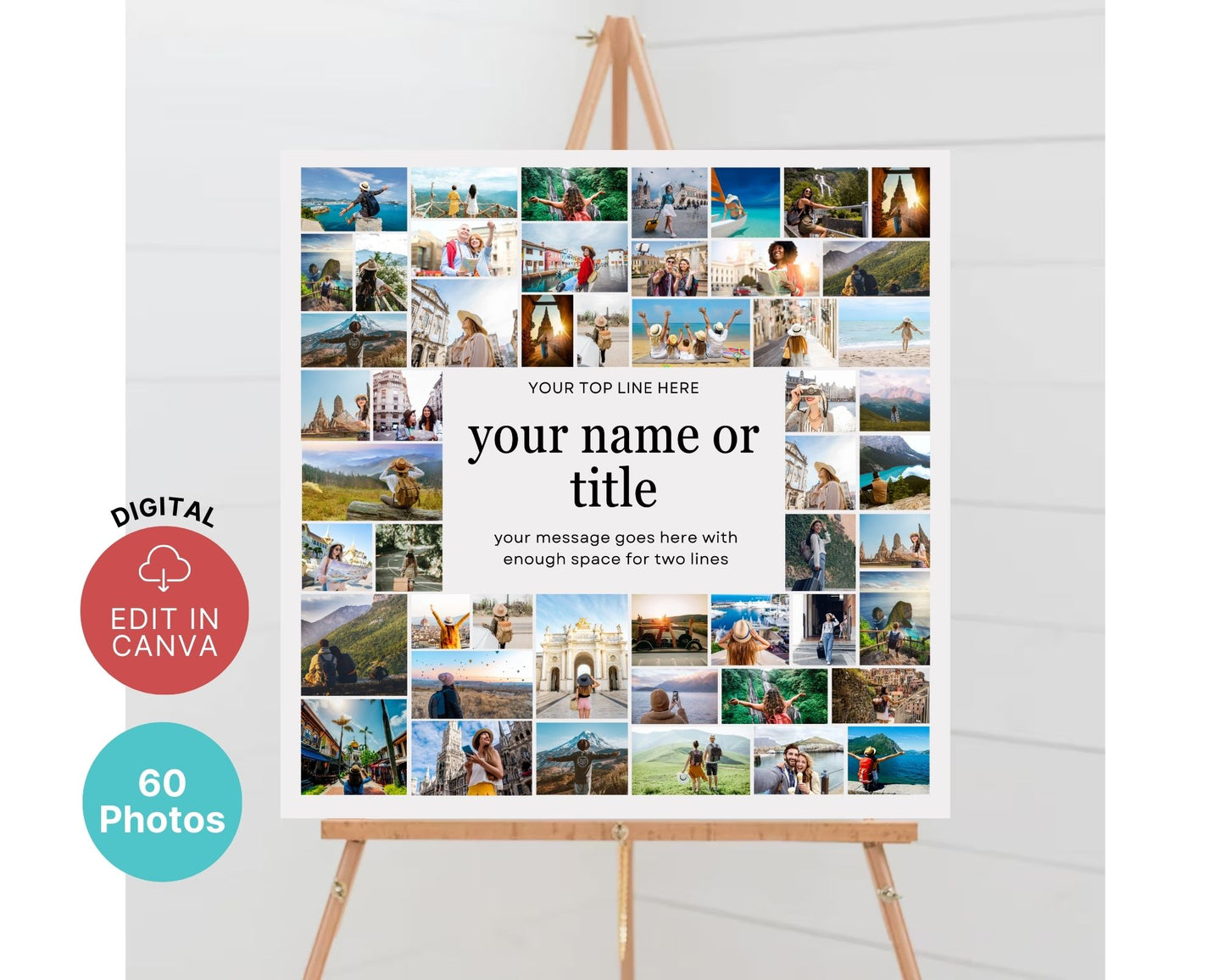 EDITABLE 50 Photo Collage, Square Welcome Sign, Poster Sign, Canva, DIGITAL
