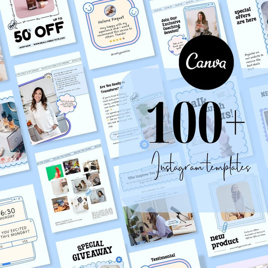 100 Cute Luckygrin Social Media Instagram, Personal Coach Product Marketing Branding, Editable Canva Template