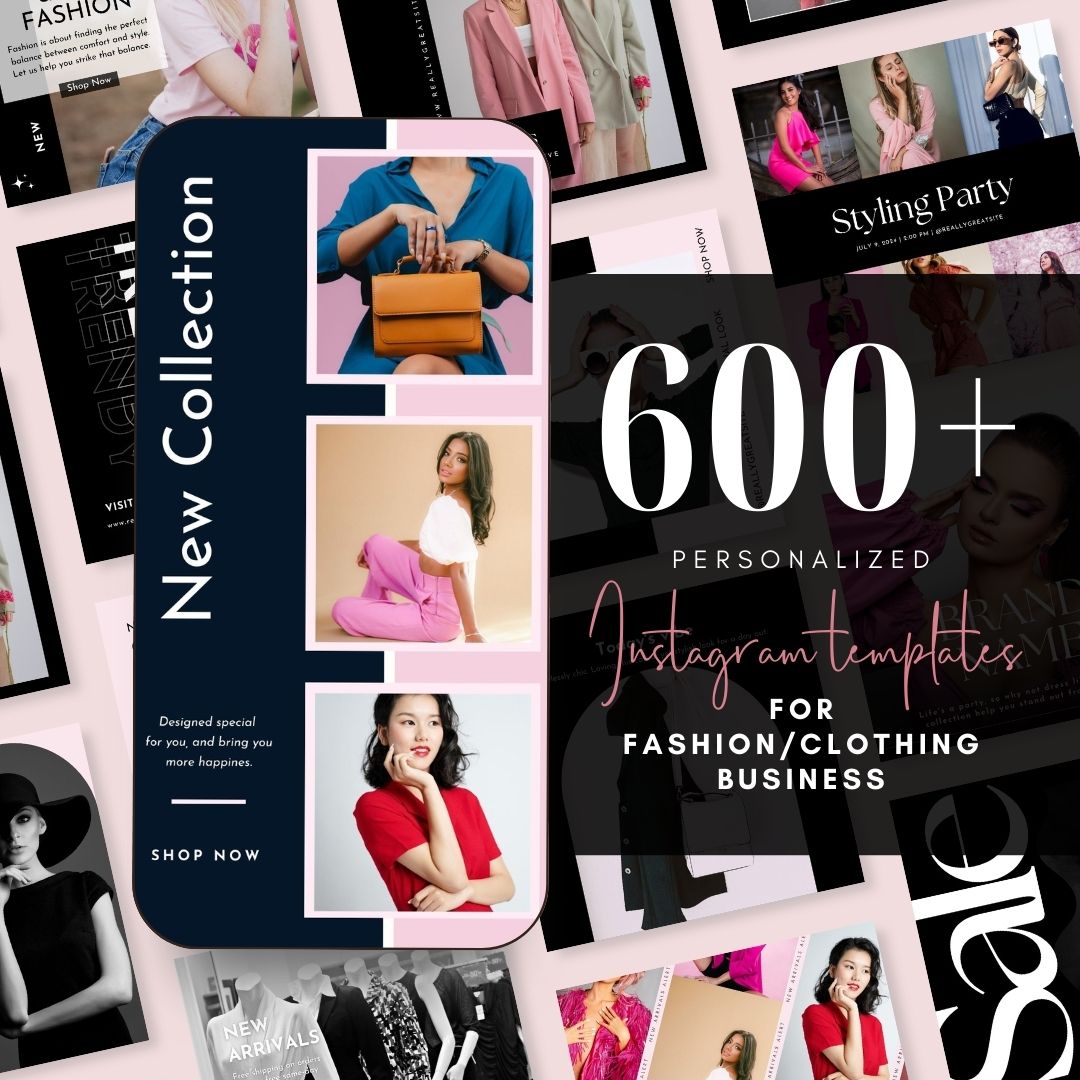 600 BlackPink Fashion Social Media Instagram, Clothing business brand, Editable Canva Templates