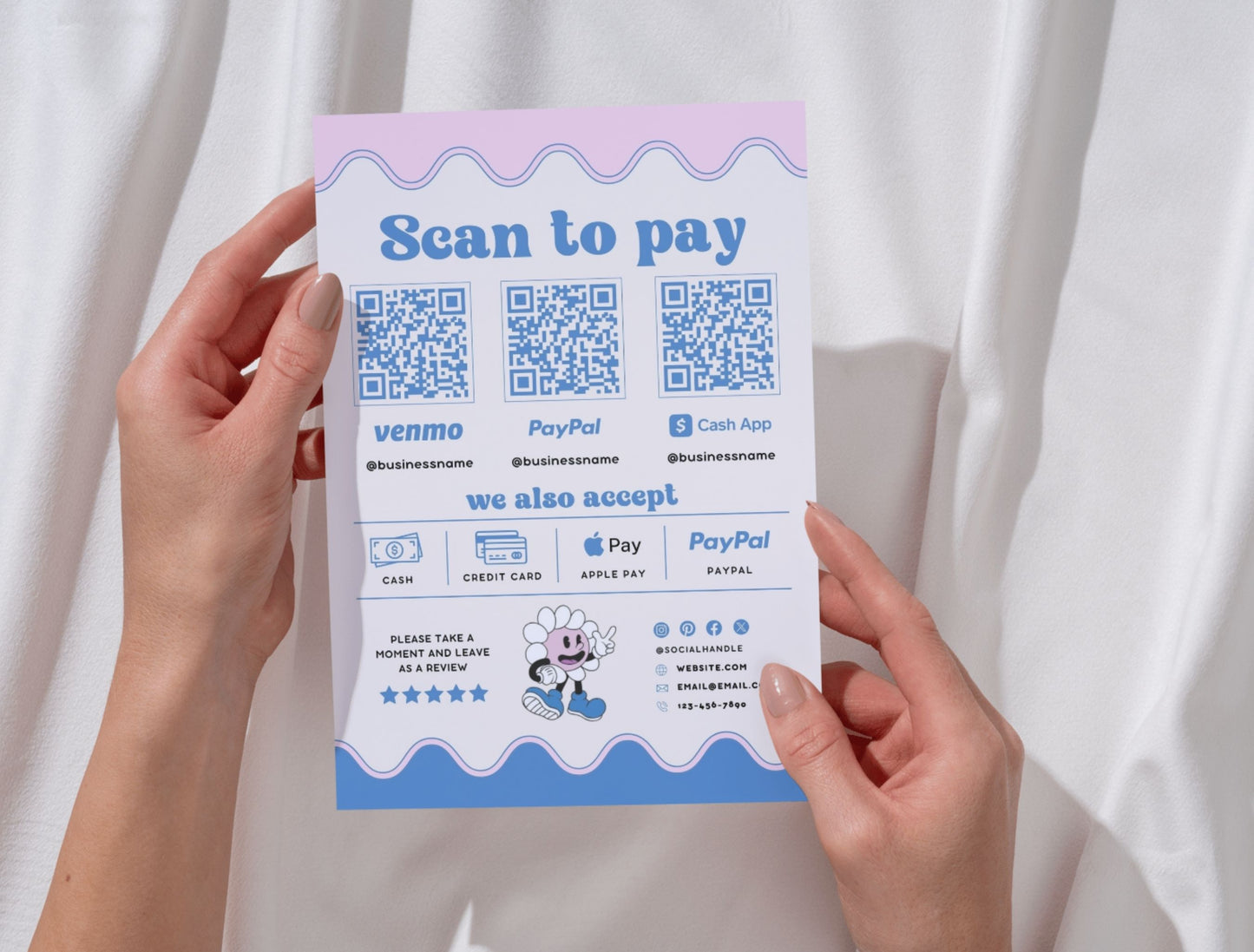 Small Business Printable Kit Canva Templates – Thank You Card, Loyalty Card, Gift Certificate, QR Code Payment Blush&Blue Theme
