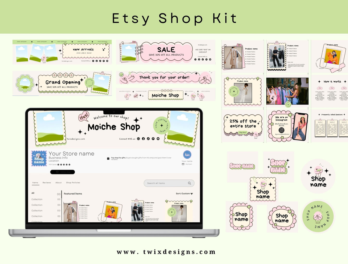 Branding Kit Cute Mochie Canva Templates Product Fashion Coach Etsy Kit Shop