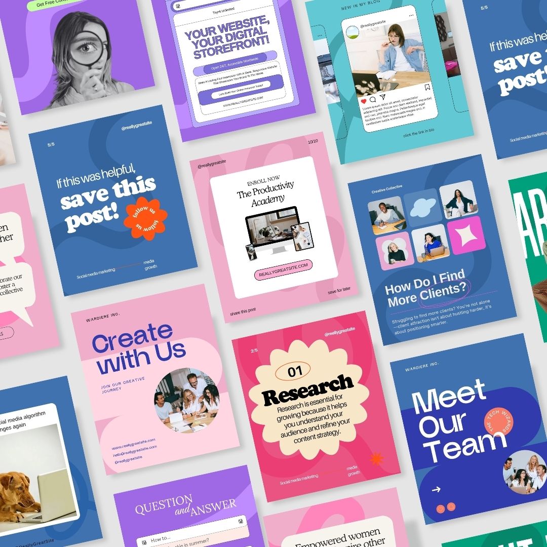 100+ Colorful Social Media Instagram, Personal Branding, Instagram Marketing, Editable Canva Coaching Templates 1980x1350px