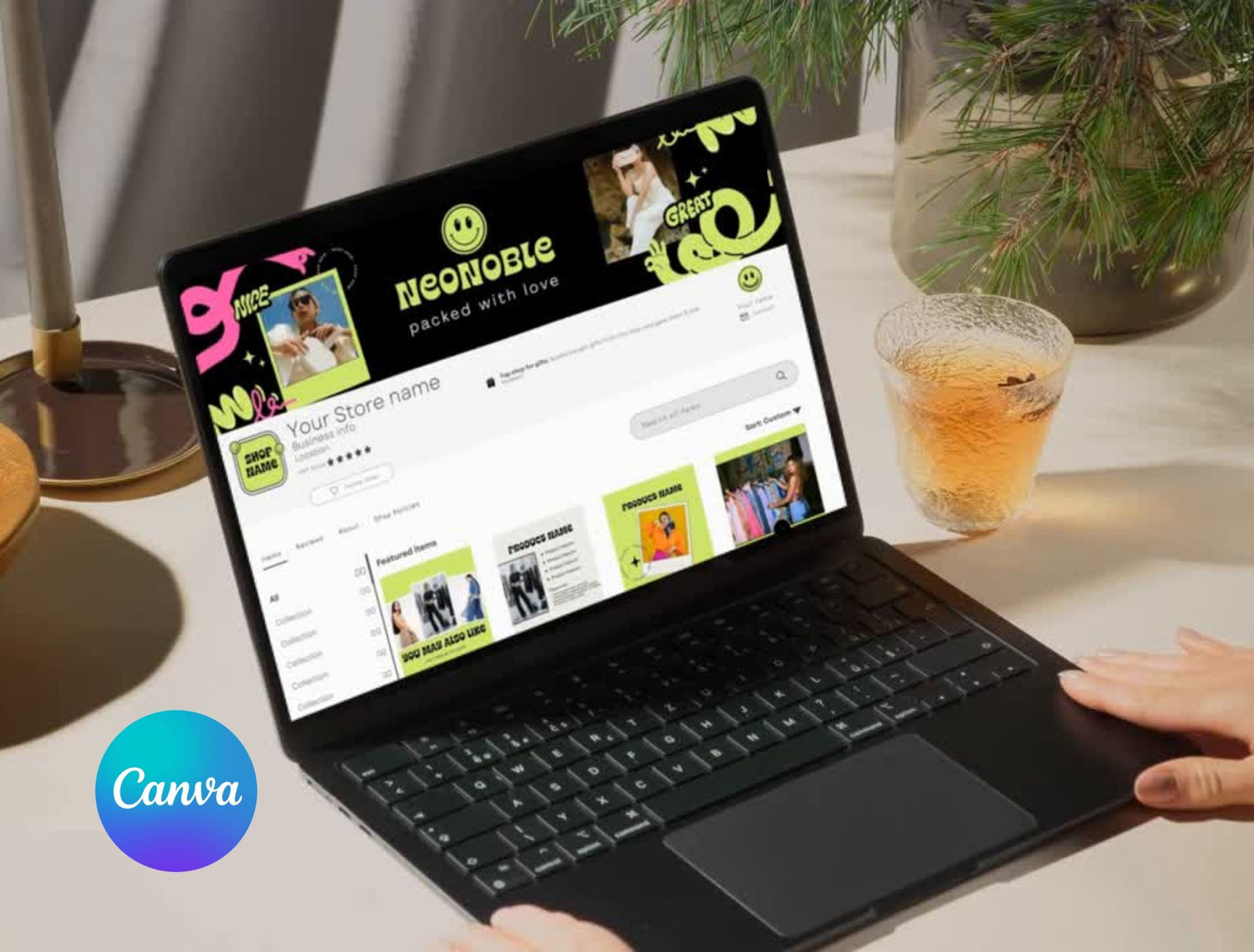 Etsy Shop Kit NeoNoble Bundle, Editable Canva Templates, Product Listing Photos Mockup, Etsy Seller Store Branding