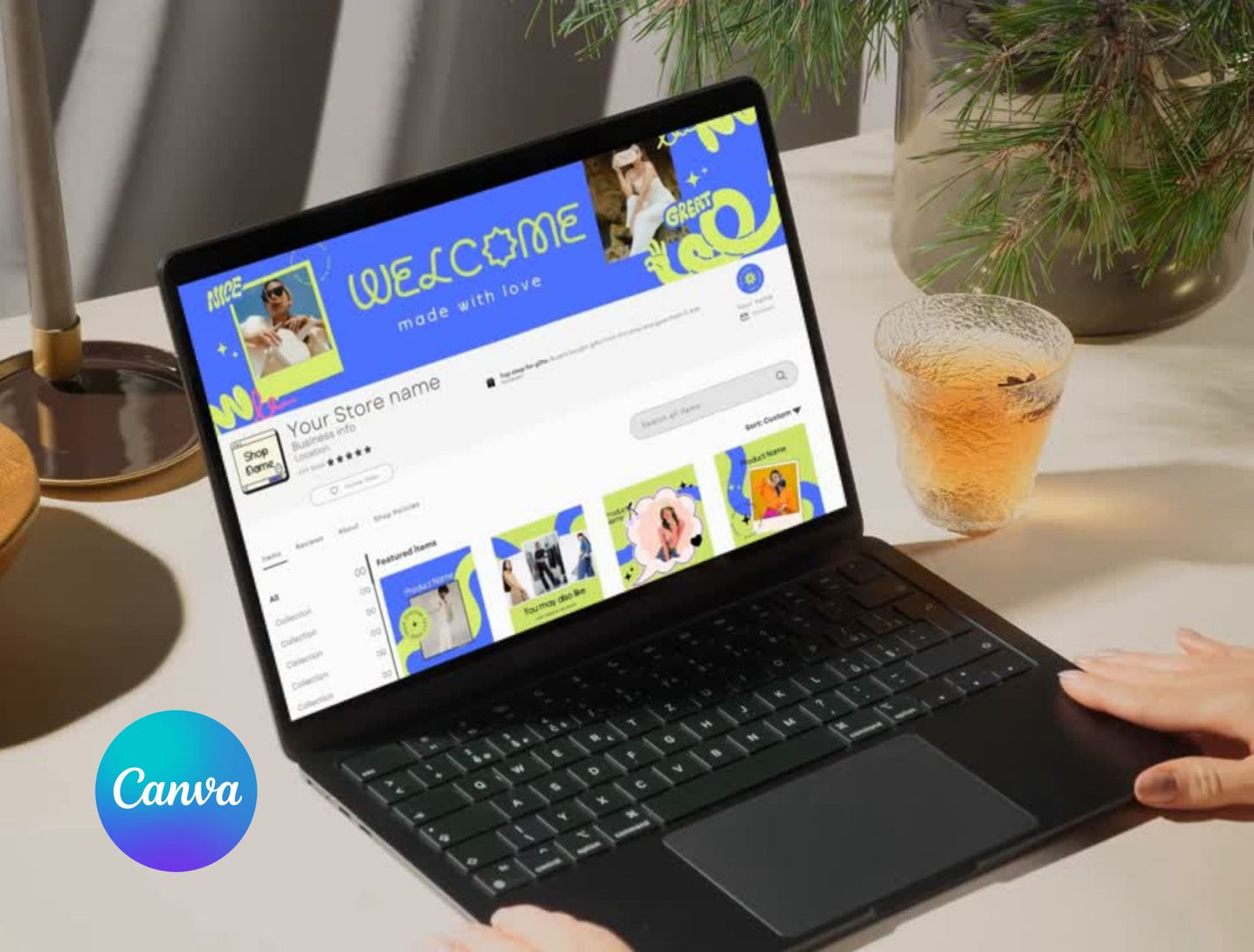 Etsy Shop Kit Glowaves Bundle, Editable Canva Templates, Product Listing Photos Mockup, Etsy Seller Store Branding