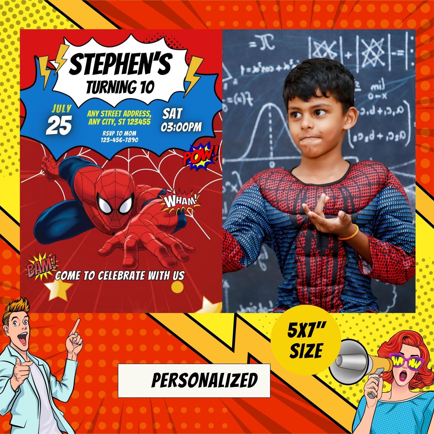 Spiderman Custom Birthday Comic Invitation with Photo