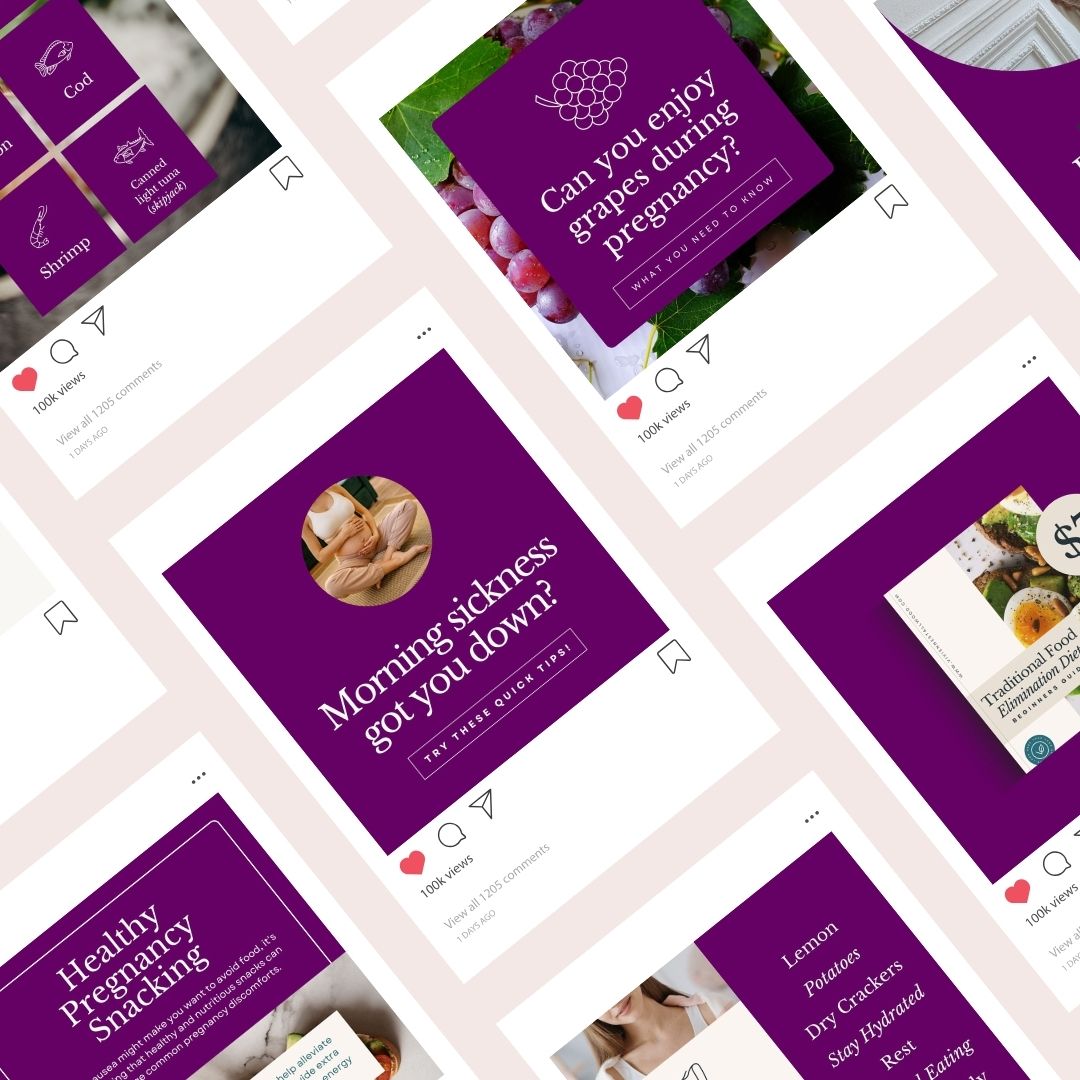 30 Pregnancy Nutrition Instagram posts Editable Canva Template