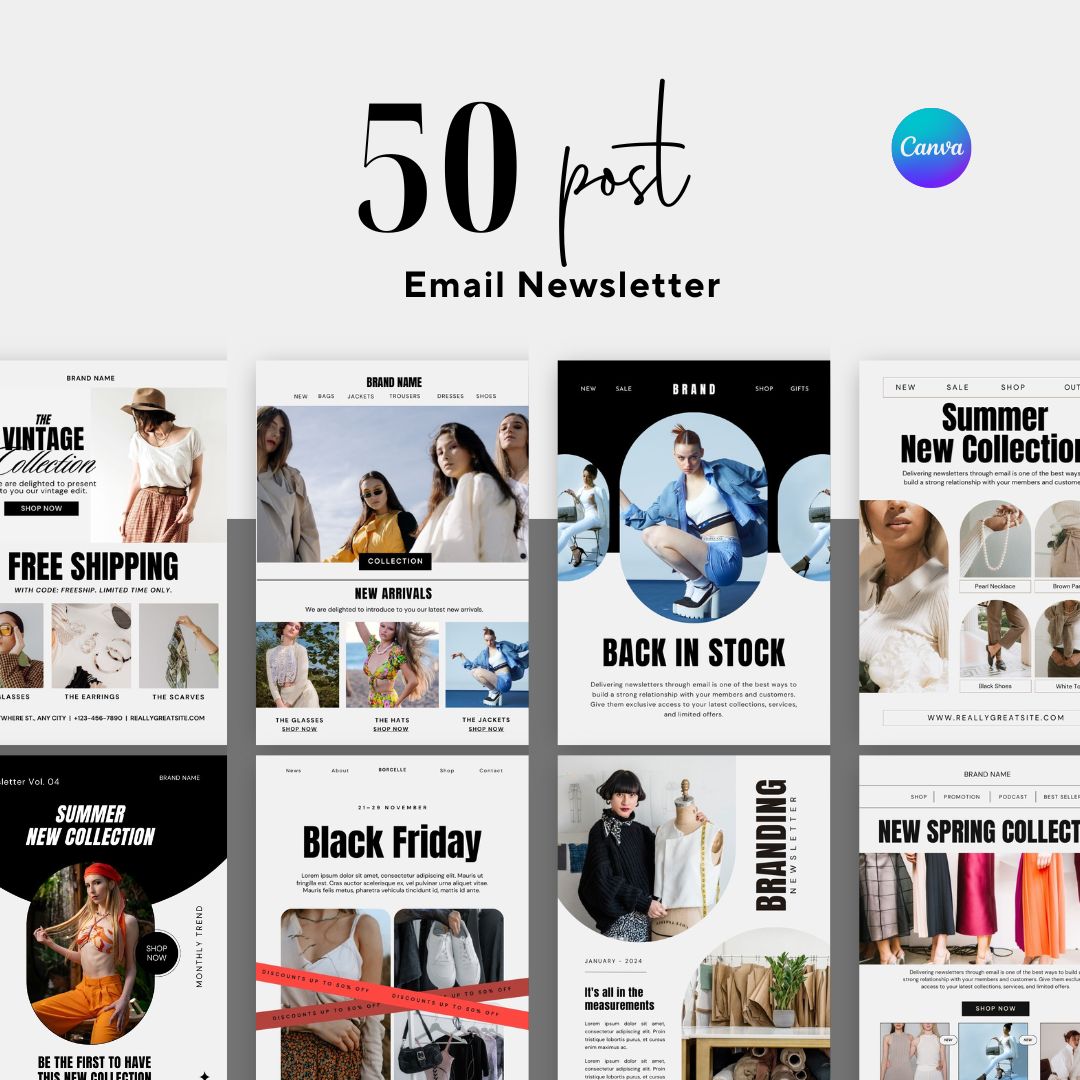 50 Email Marketing Templates Ecommerce, Fashion Canva Email templates
