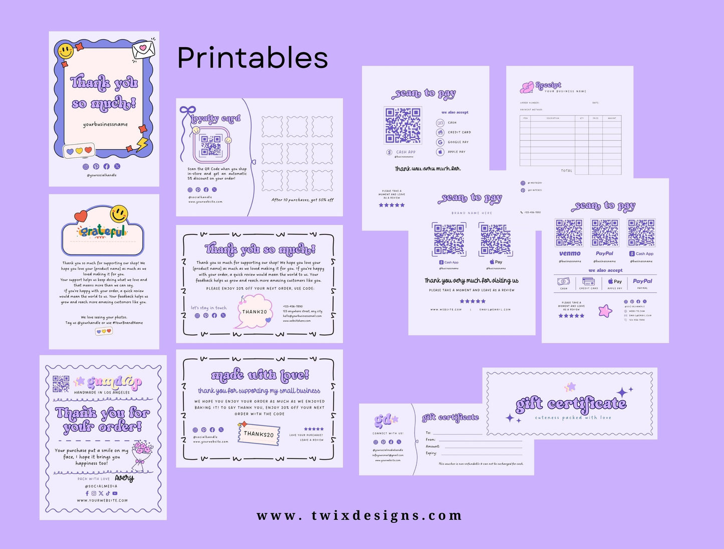 Branding Kit Cute Gumdrop Canva Templates Etsy Kit Purple Theme