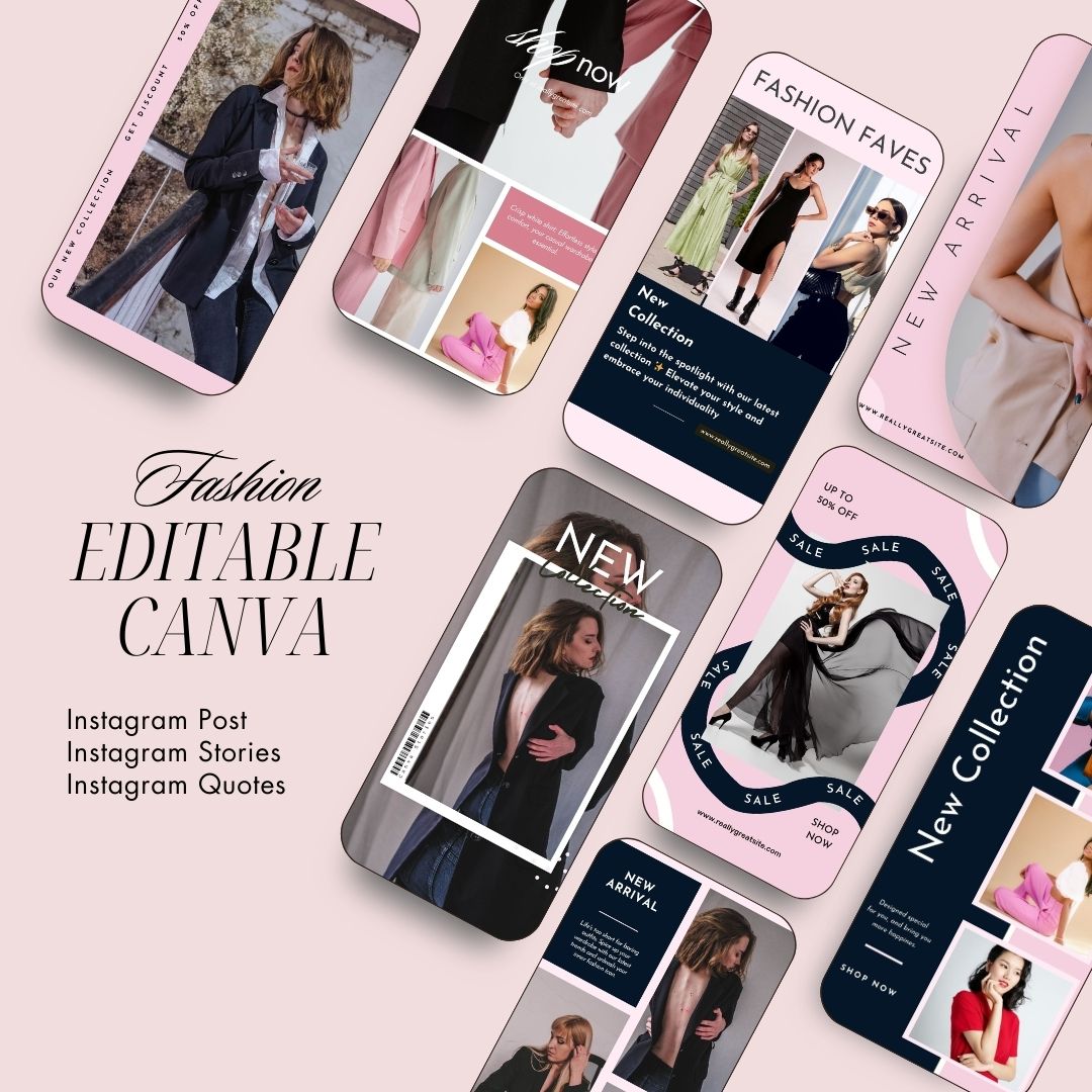 600 BlackPink Fashion Social Media Instagram, Clothing business brand, Editable Canva Templates