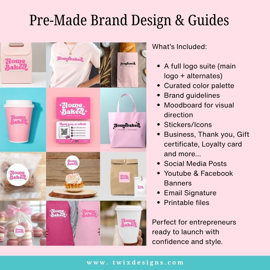 Branding Kit Pink Homemade Editable Canva Templates Business Cards Marketing Posts Sweet Pink Bakery Theme