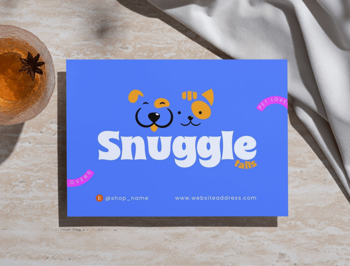Pet Business Printable Canva Templates – Thank You & Loyalty Card, Door Hanger QR Code SnuggleTails Blue Theme
