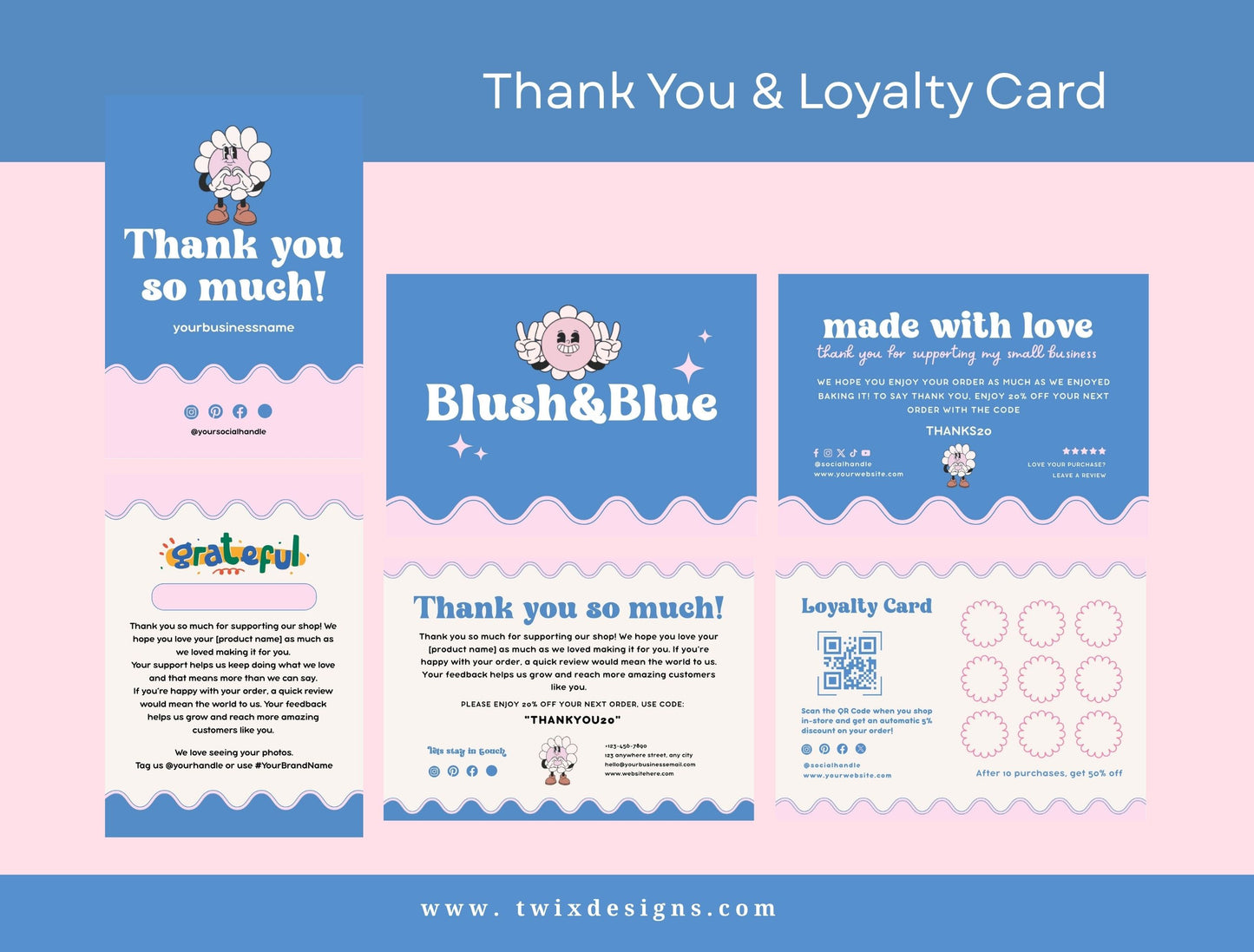 Branding Kit Blush & Blue Canva Templates Product Fashion Coach Etsy Kit Shop