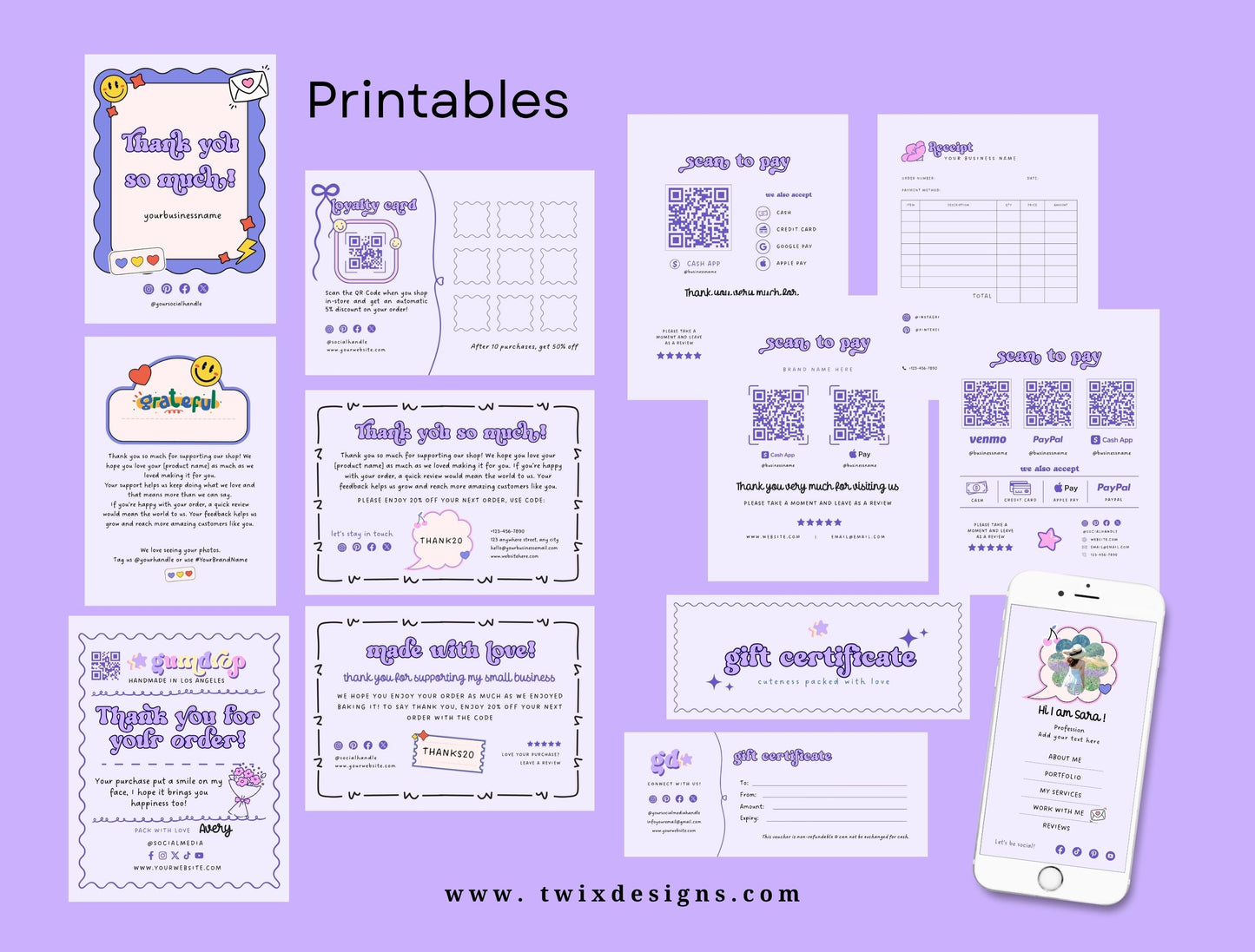 Branding Kit Cute Gumdrop Canva Templates Product Fashion Coach Etsy Kit Purple Theme
