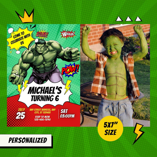The Incredible Hulk Custom Birthday Comic Invitation with Photo