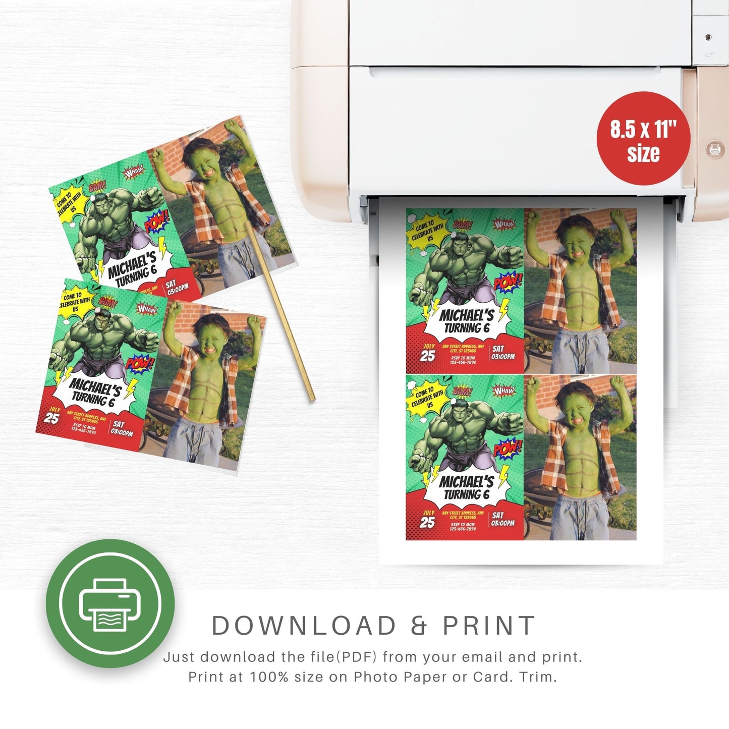 The Incredible Hulk Custom Birthday Comic Invitation with Photo