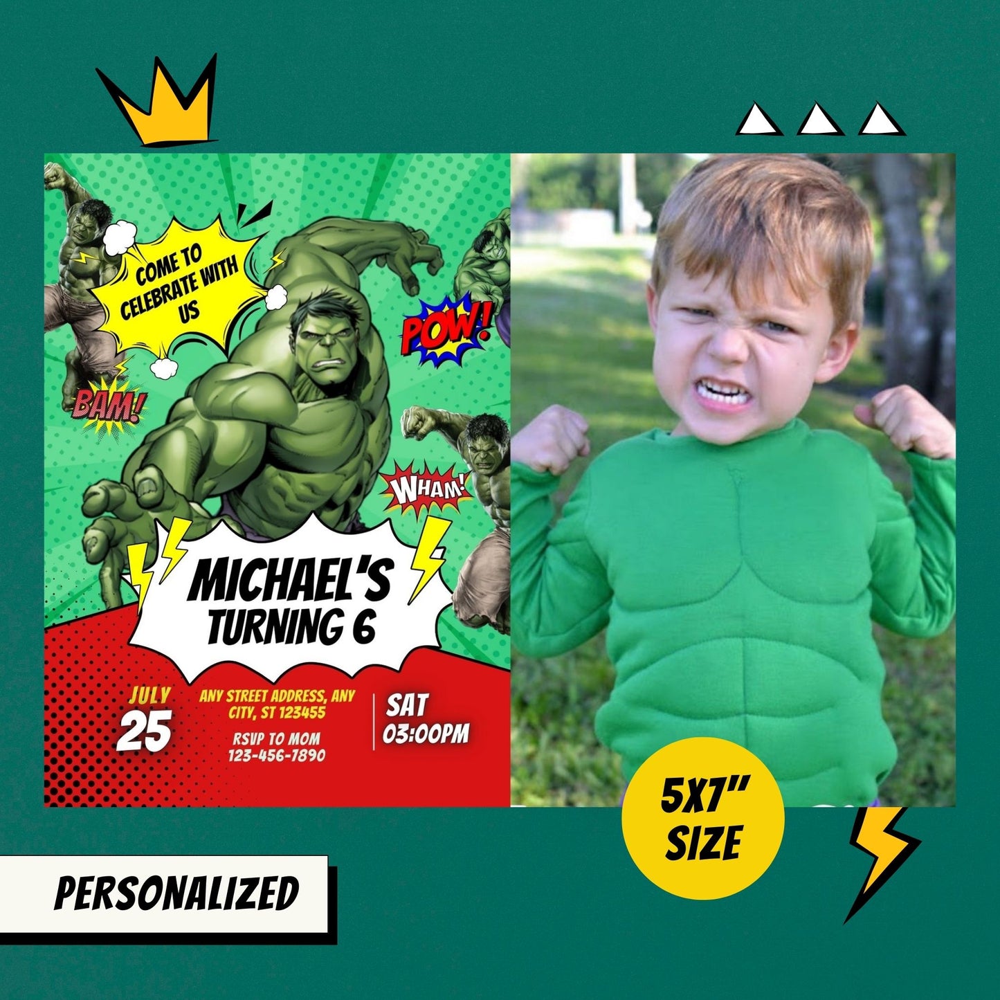 The Incredible Hulk Custom Birthday Comic Invitation with Photo