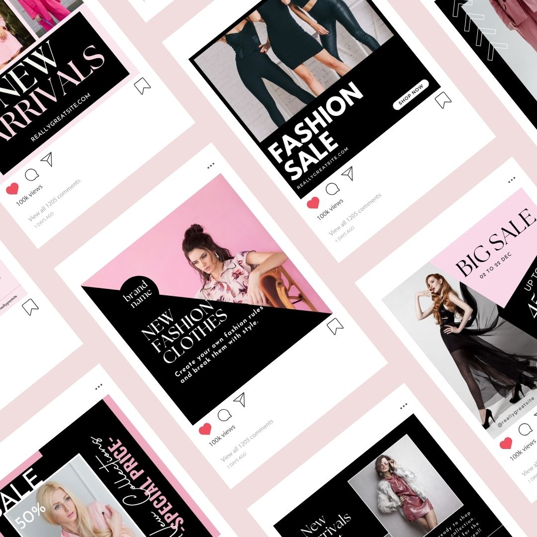 600 BlackPink Fashion Social Media Instagram, Clothing business brand, Editable Canva Templates