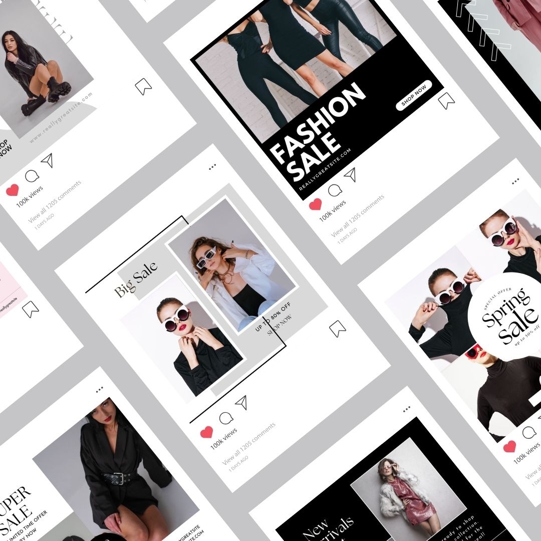 600 Black White Fashion Social Media Instagram, Clothing business brand, Editable Canva Templates