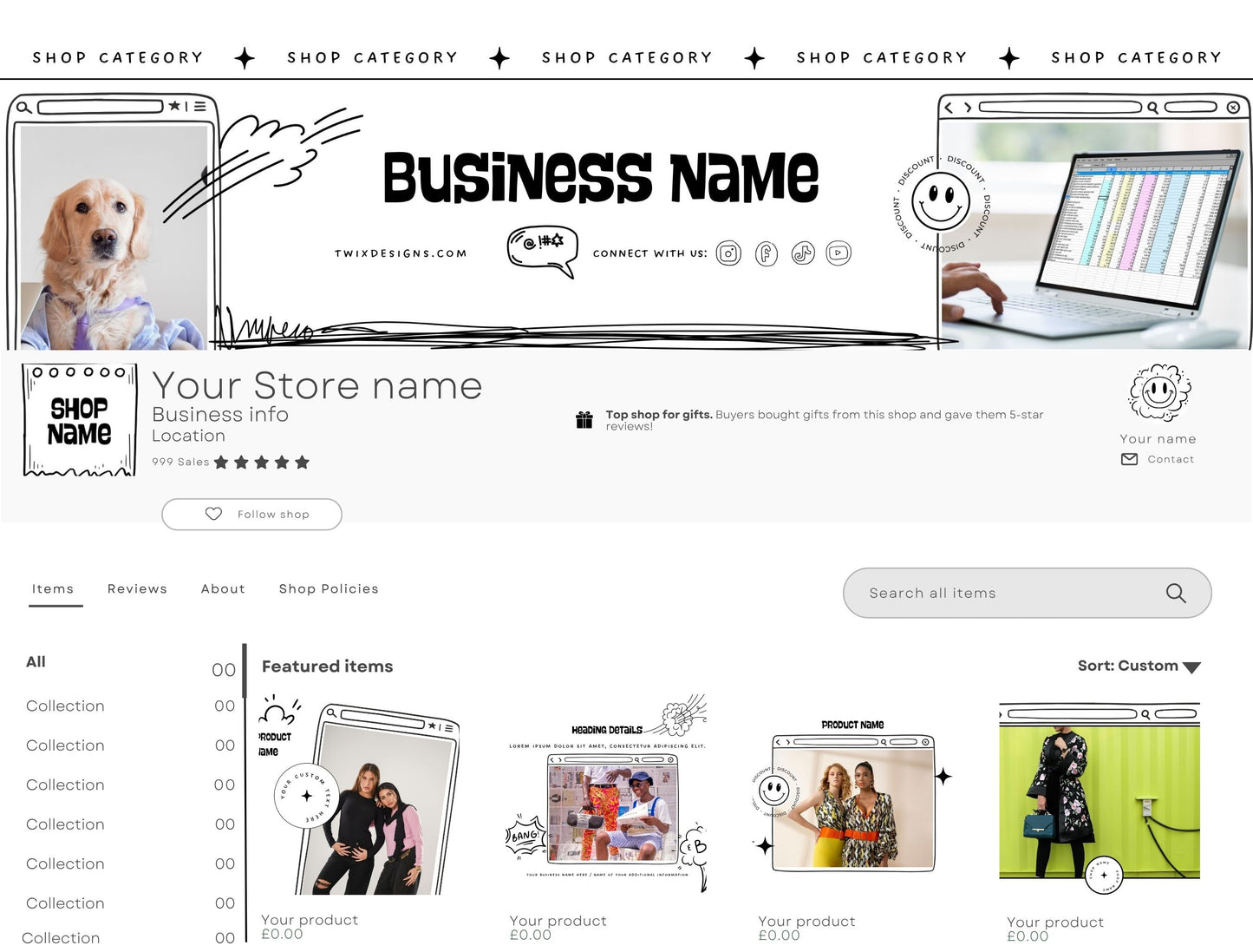 Etsy Shop Kit Comiko, Editable Canva Templates, Product Listing Photos Mockup, Etsy Seller Store Branding