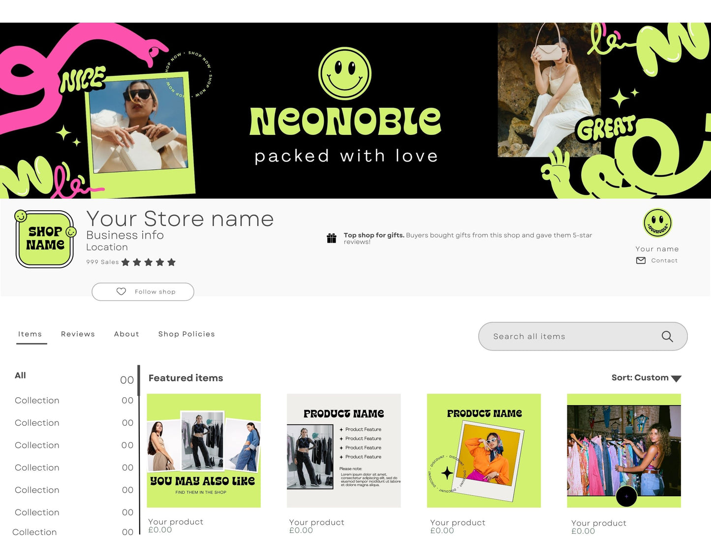 Etsy Shop Kit NeoNoble Bundle, Editable Canva Templates, Product Listing Photos Mockup, Etsy Seller Store Branding