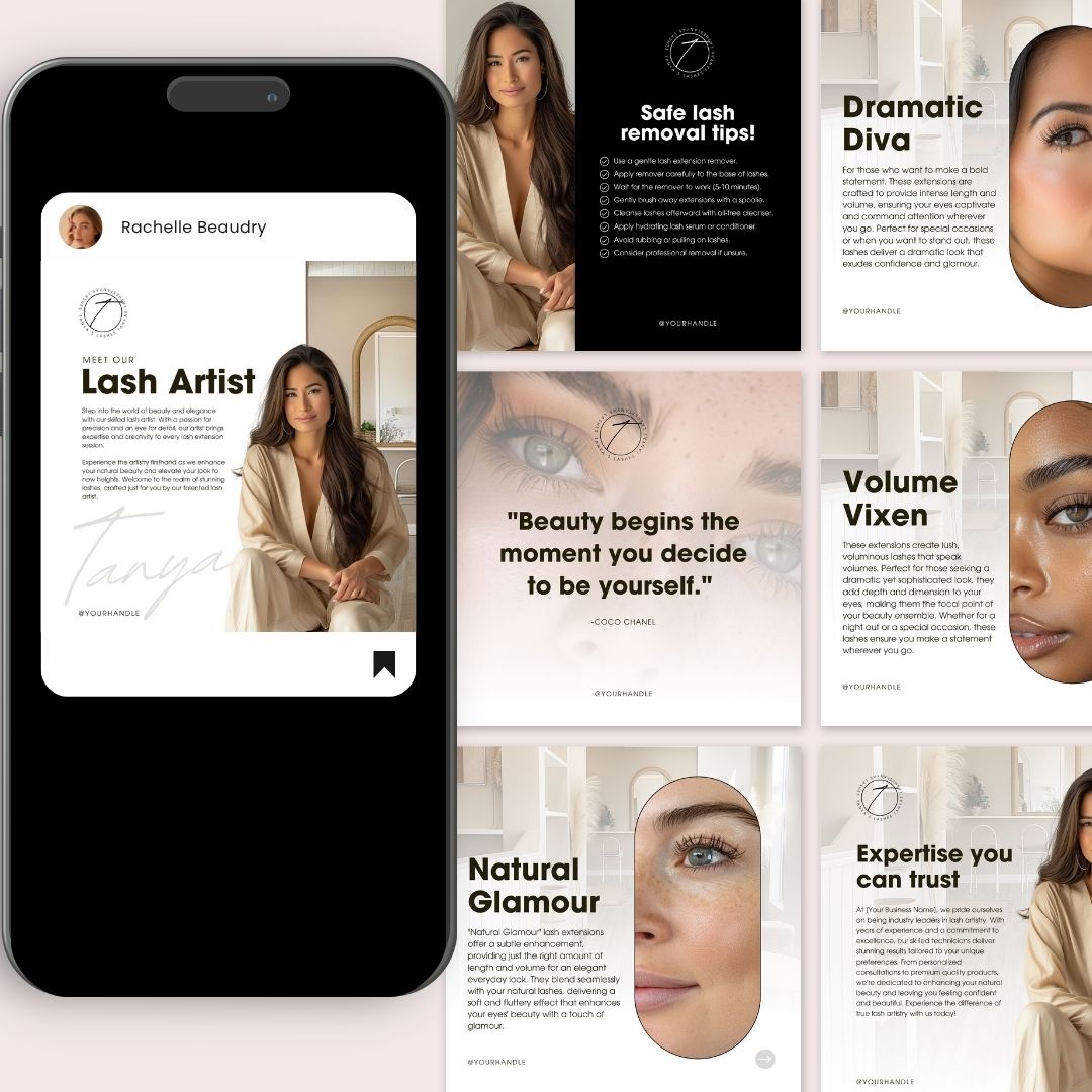 30 Lash Instagram Posts Editable Canva Template