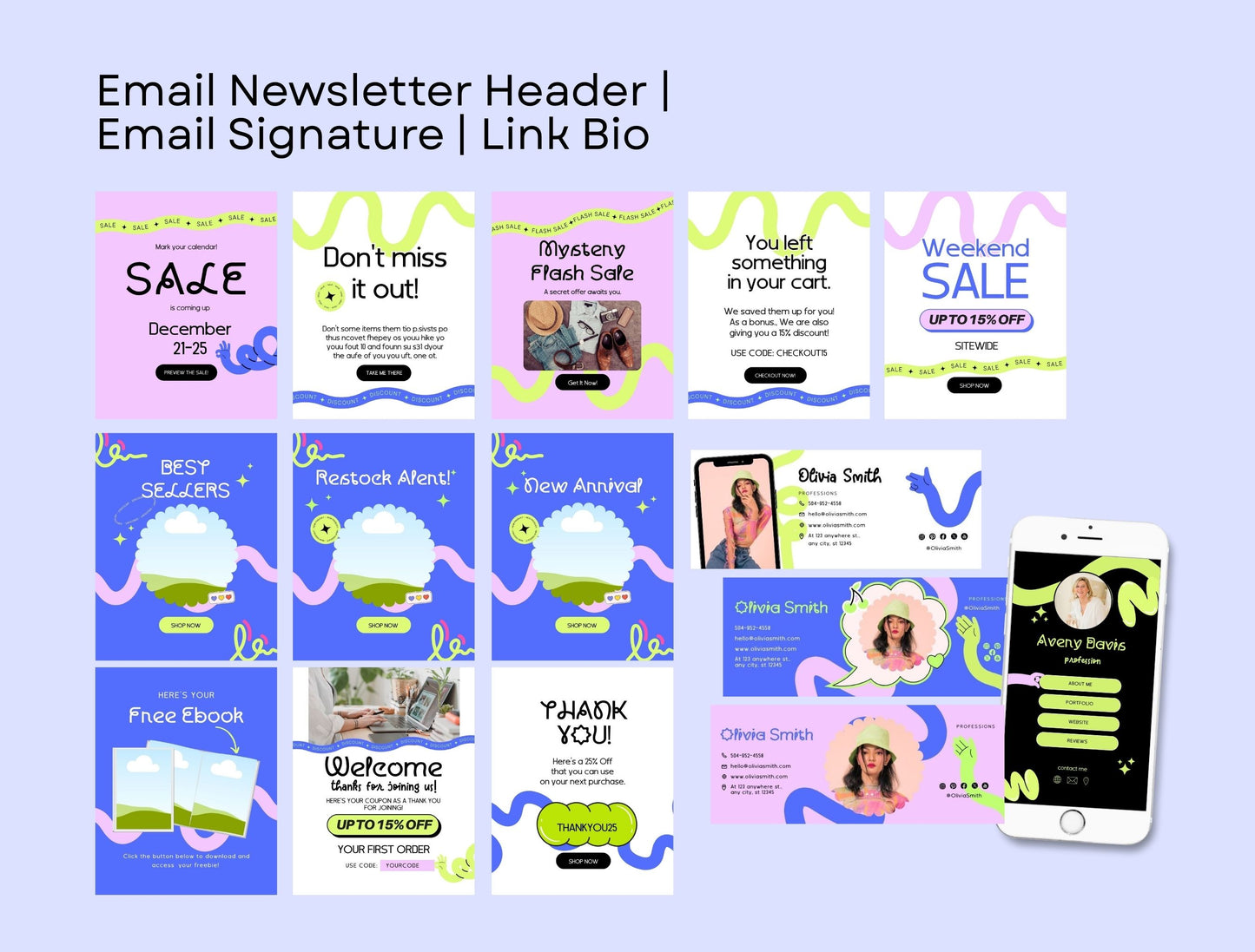 Branding Kit Glowaves Canva Templates Fashion Coach Etsy Kit Blue Green Theme