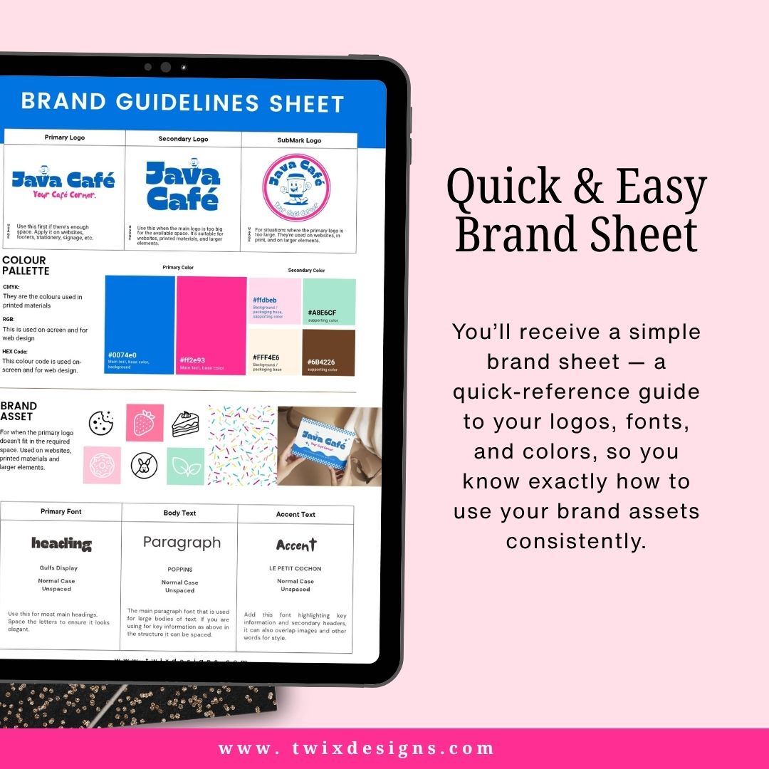 Branding Kit Java Cafe Editable Canva Templates Business Cards Marketing Posts Sweet Blue Pink Bakery Cafe Theme